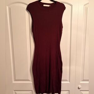 bishop + young ribbed bodycon brown dress